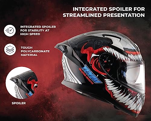 Axor Apex Marvel Venom Full Face Motorbike Helmet, Premium Graphic Finish with Sporty Aerodynamic Design – Black Red - XL - Image 6