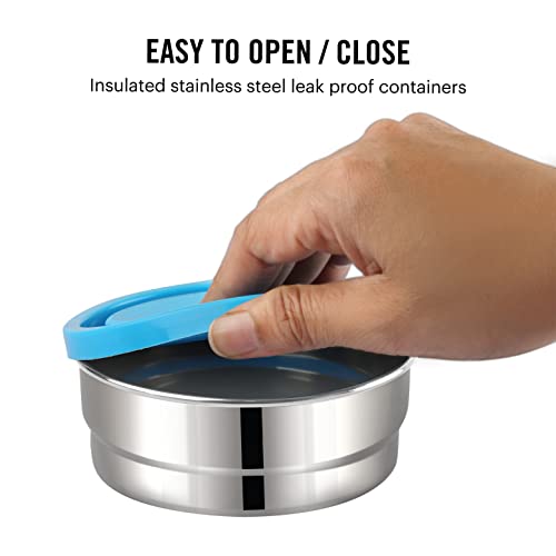 CELLO Double Treat Set of 3 Pcs Lunch Box with Jacket For Daily Use, Blue | 2 x 300ml Stainless Steel Containers, 1 x Oval Container |Lightweight Leakproof Airtight Tiffin Box Case For Office & Travel - Image 6