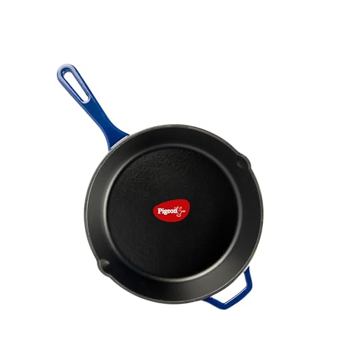 Pigeon by Stovekraft Cast Iron Frying Pan, 25 cm | Enamel Coated | Luxurious Mirror Finish | Toxin-Free | Perfect Crisping | Stylish Handle | Cook with Style, Elegance & Comfort, Black