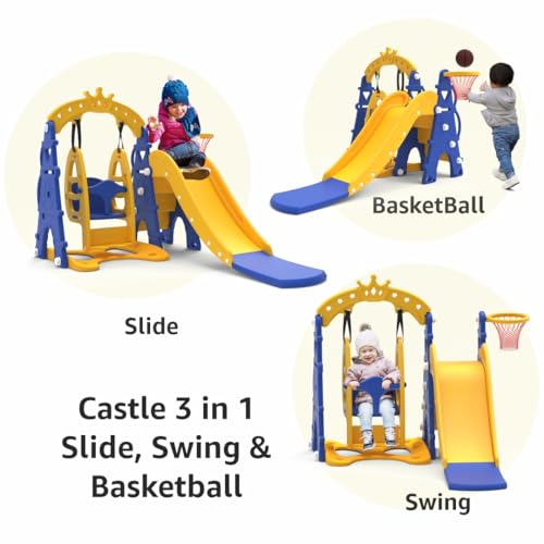 Amazon Brand - Solimo 3-in-1 Garden Castle Slide & Swing for Indoor & Outdoor Use | for Kids 2-8 Years Old | Safe & Fun | Ideal for Boys & Girls | Toy for Kids | Easy Assembly, Multicolor - Image 3