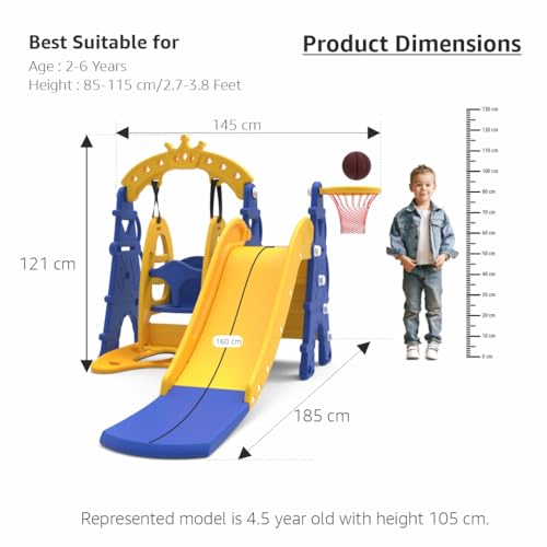 Amazon Brand - Solimo 3-in-1 Garden Castle Slide & Swing for Indoor & Outdoor Use | for Kids 2-8 Years Old | Safe & Fun | Ideal for Boys & Girls | Toy for Kids | Easy Assembly, Multicolor - Image 4