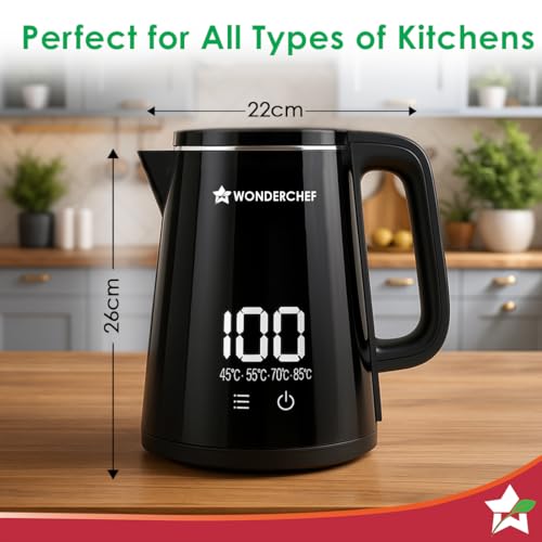 Wonderchef Onyx Cool-touch Digital Kettle, 1.8 L, Stainless-steel Interior, 1350W, Choose from 4 Temperature Modes, Rapid Boiling in 5 Mins for Tea, Coffee, Instant Food, Auto Shut-off, 2-Yr Warranty - Image 3