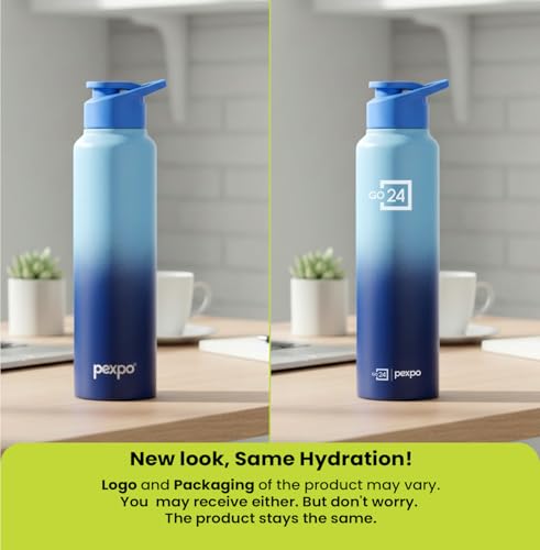 PEXPO Water Bottle 1 ltr Stainless Steel Sports/Fridge Bottle with Sipper Cap (Pack of 2)| Single Wall | For Home, Office, Gym, Travelling | Lightweight | Craft Pro 950ml | Blue-Denim Blue Ombre - Image 3