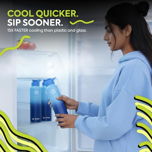 PEXPO Water Bottle 1 ltr Stainless Steel Sports/Fridge Bottle with Sipper Cap (Pack of 2)| Single Wall | For Home, Office, Gym, Travelling | Lightweight | Craft Pro 950ml | Blue-Denim Blue Ombre - Image 6