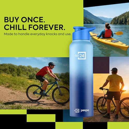 PEXPO Water Bottle 1 ltr Stainless Steel Sports/Fridge Bottle with Sipper Cap (Pack of 2)| Single Wall | For Home, Office, Gym, Travelling | Lightweight | Craft Pro 950ml | Blue-Denim Blue Ombre - Image 7