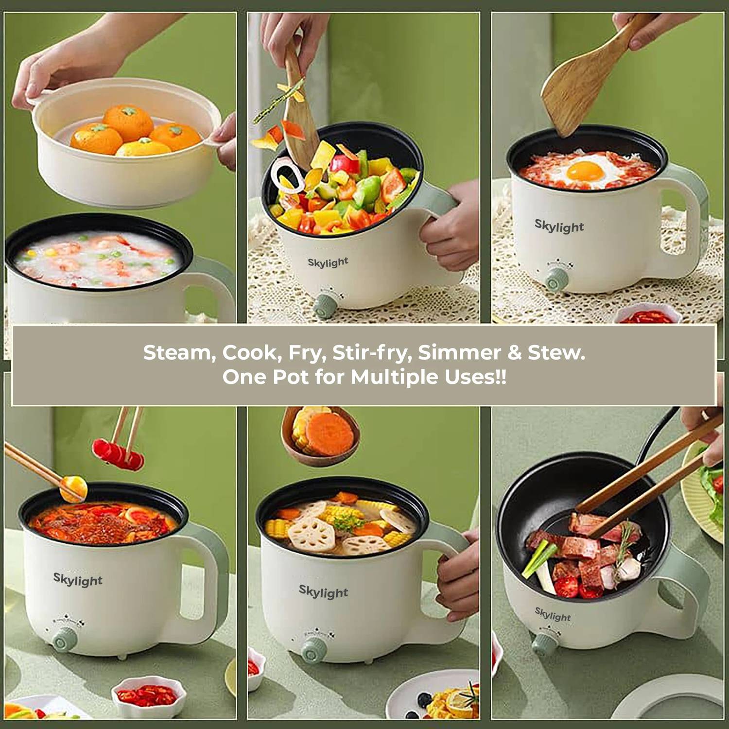 Skylight Skylight 600W Non-Stick Cooker Rice Pasta Noodles Momos Tea Coffee Egg Boiler Deep Fryer Multi Cooker Electric Kettle - Image 3