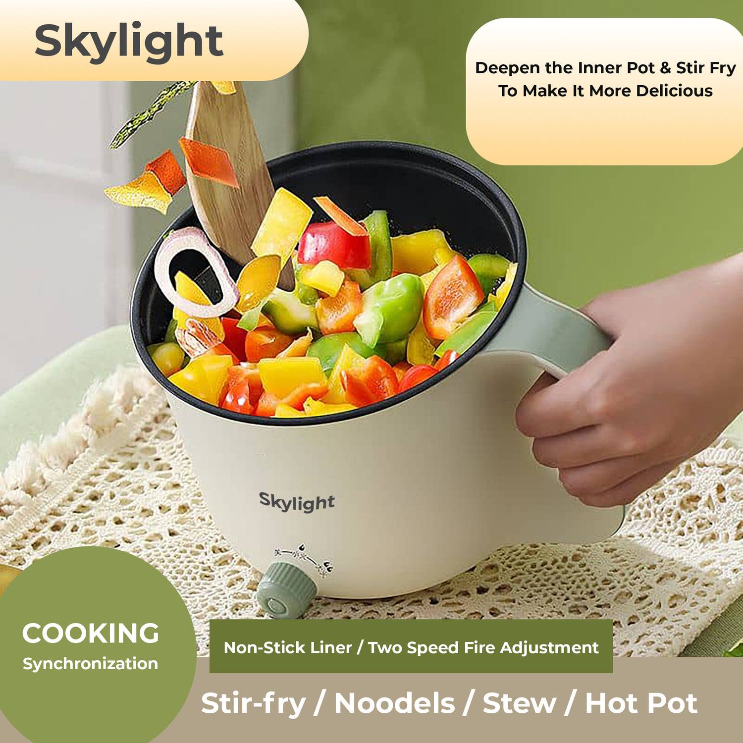 Skylight Skylight 600W Non-Stick Cooker Rice Pasta Noodles Momos Tea Coffee Egg Boiler Deep Fryer Multi Cooker Electric Kettle - Image 4