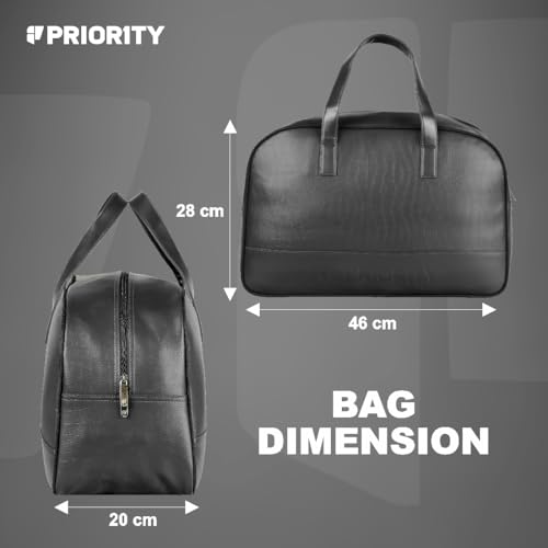 Priority Cult 001 Duffle Bag for Travel | Stylish Faux Leather | Lightweight and Comfortable for Travelling | Suitable for Men's and Women's One Size Black - Image 3