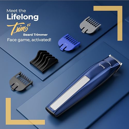 Lifelong Trim EZ Rechargeable Beard Trimmer for Men | SkinProtect Blades, Cordless Groomer with 4 Attachments, Brush & Oil Bottle, 500mAh Lithium Battery, USB Type-C Charging, 60 Min Runtime (Blue) - Image 3