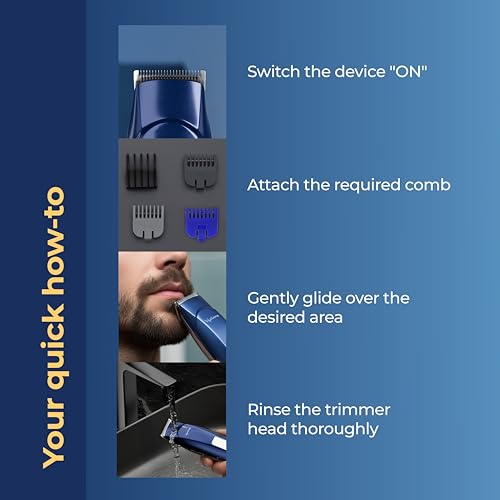 Lifelong Trim EZ Rechargeable Beard Trimmer for Men | SkinProtect Blades, Cordless Groomer with 4 Attachments, Brush & Oil Bottle, 500mAh Lithium Battery, USB Type-C Charging, 60 Min Runtime (Blue) - Image 6