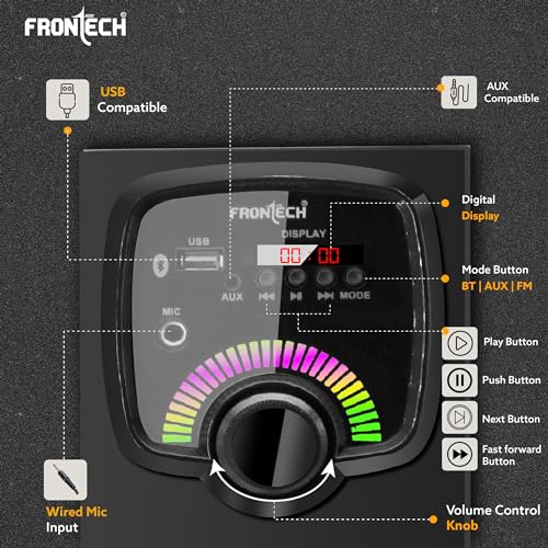 FRONTECH Spark Series 60 Watt Tower Speaker with Bluetooth 5.0 Wireless Technology with LED Digital Display and USB Port and Wired Mic for Karaoke with Volume Control (SW-0163) - Image 4