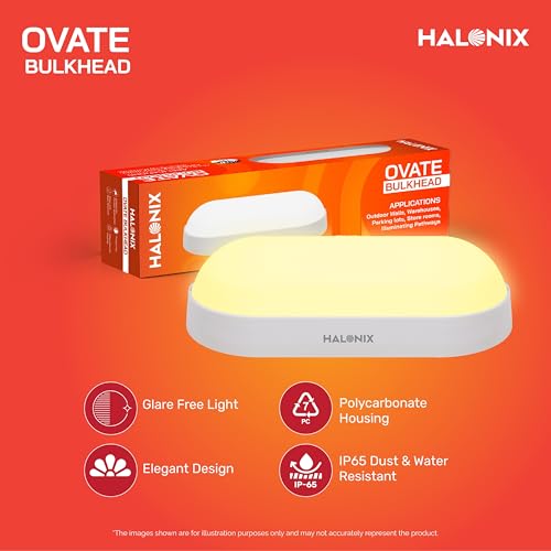 Halonix Yellow 10W wall Lamp LED Oval Shape Outdoor Bulkhead | Outdoor light waterproof IP65 | Waterproof Porch Light for Outdoor Garden Bathroom Light (Warm White, Pack of 1) - Image 3