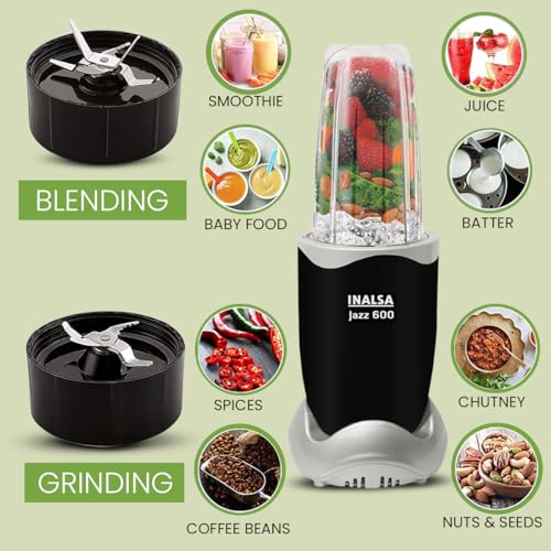 INALSA Blender Mixer Grinder|5 Jar & 600W Copper Motor| Blenders for Smoothies and Juices| Smoothie MakerBlender NutriBlender 3 Blades Including Froth Blade 2Yr Warranty,Jazz 600 - Image 5