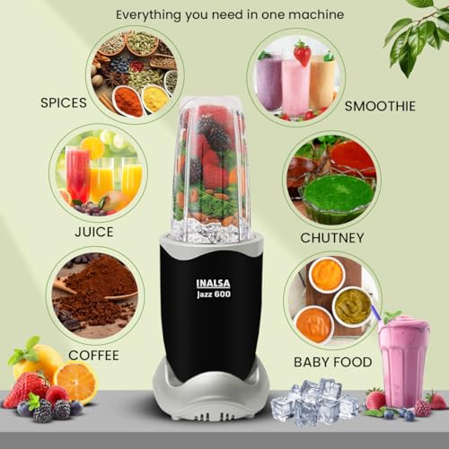 INALSA Blender Mixer Grinder|5 Jar & 600W Copper Motor| Blenders for Smoothies and Juices| Smoothie MakerBlender NutriBlender 3 Blades Including Froth Blade 2Yr Warranty,Jazz 600 - Image 7