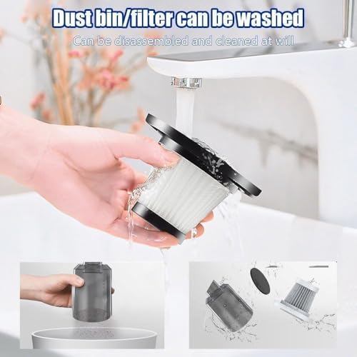 3-in-1 Portable Car Vacuum Cleaner with Blower, USB Rechargeable, Black, Wireless Handheld Mini Design, Strong Suction, Washable HEPA Filter for Car, Home, Travel - Image 7