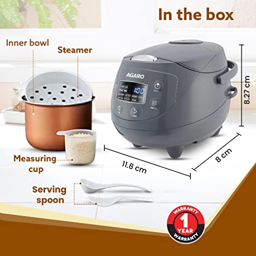 AGARO Imperial Electric Rice Cooker, 2L Ceramic Coated Inner Bowl, 500 gms (approx. 3.5 cups) raw rice, Steam Basket, 8 Preset Cooking Function, Advanced Fuzzy Logic, 24Hrs Keep Warm Function, 350W - Image 6