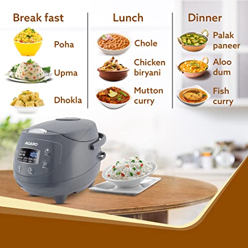 AGARO Imperial Electric Rice Cooker, 2L Ceramic Coated Inner Bowl, 500 gms (approx. 3.5 cups) raw rice, Steam Basket, 8 Preset Cooking Function, Advanced Fuzzy Logic, 24Hrs Keep Warm Function, 350W - Image 7