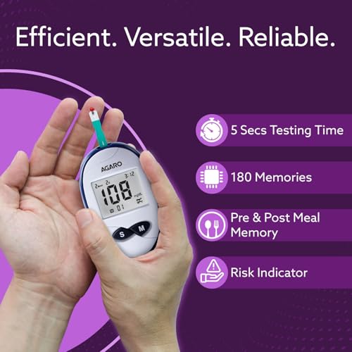 AGARO Glucometer, Blood Glucose Monitoring System with 10pcs Strips & Lancets, Glucometer Machine, Instant Blood Sugar Test at Home, Fast Blood Sugar Testing Device, Simple & Accurate, GLM-76. - Image 3