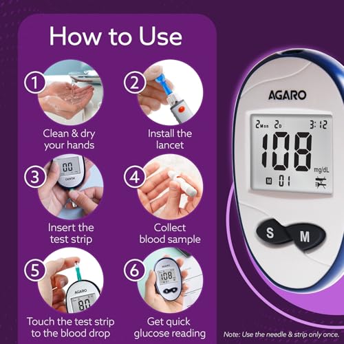 AGARO Glucometer, Blood Glucose Monitoring System with 10pcs Strips & Lancets, Glucometer Machine, Instant Blood Sugar Test at Home, Fast Blood Sugar Testing Device, Simple & Accurate, GLM-76. - Image 4