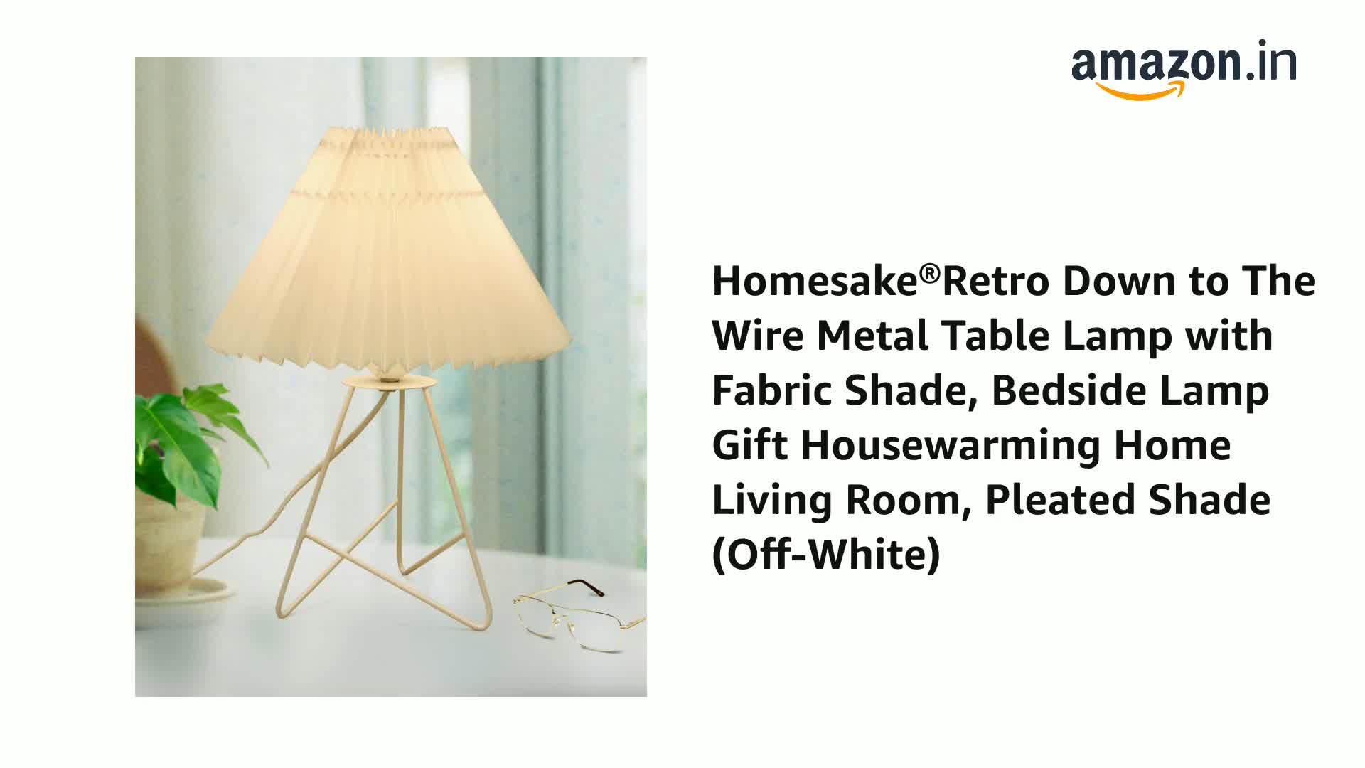 Homesake® Retro Down to The Wire Metal Table Lamp with Fabric Shade, Bedside Lamp Gift Housewarming Home Living Room, Pleated Shade (Off-White) - Image 2