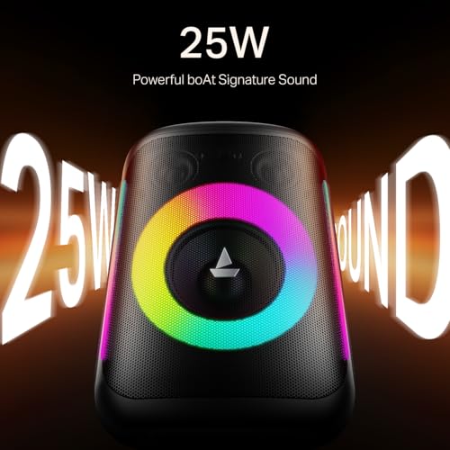 boAt 2025 Launch PartyPal 30, 25W Signature Sound, RGB LEDs, Wired Mic for Karaoke, Up to 6H Battery, TWS Mode, Multi Connect, Bluetooth Speaker, Wireless Speaker, Portable Speaker (Premium Black) - Image 3