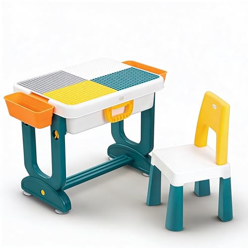 BAYBEE 4-in-1 Study Table and Chair Set for Kids, Foldable & Portable Design Study Desk with Storage, Drawing Board & Block Surface Age 2-8 Years (Green)