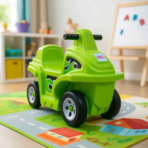 Amazon Brand - Jam & Honey Coaster Car for Kids | Push On Ride On Car | Footrest | Backrest | Easy Grip | Four Wheel Ride | Anti Skid Bottom | Safe & Fun Activity Toy | Medium | 1 Year+ | Green