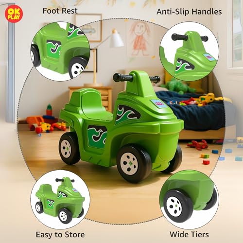 Amazon Brand - Jam & Honey Coaster Car for Kids | Push On Ride On Car | Footrest | Backrest | Easy Grip | Four Wheel Ride | Anti Skid Bottom | Safe & Fun Activity Toy | Medium | 1 Year+ | Green - Image 3