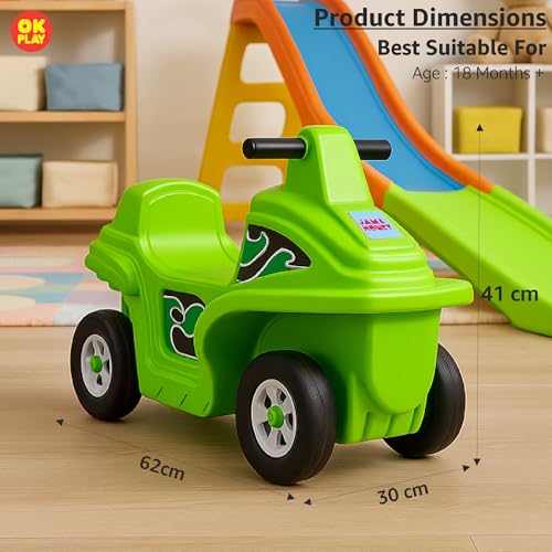 Amazon Brand - Jam & Honey Coaster Car for Kids | Push On Ride On Car | Footrest | Backrest | Easy Grip | Four Wheel Ride | Anti Skid Bottom | Safe & Fun Activity Toy | Medium | 1 Year+ | Green - Image 4