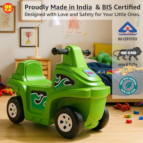 Amazon Brand - Jam & Honey Coaster Car for Kids | Push On Ride On Car | Footrest | Backrest | Easy Grip | Four Wheel Ride | Anti Skid Bottom | Safe & Fun Activity Toy | Medium | 1 Year+ | Green - Image 5