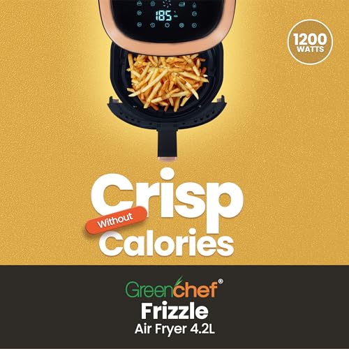 Greenchef Digital Air Fryer Frizzle with Touch Panel, uses up to 90% less fat, 8 Pre-set Menu, 1200W, 4.2 Liter (Black), Large - Image 3