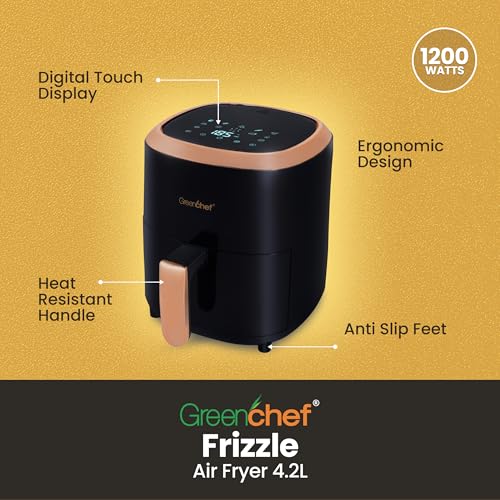 Greenchef Digital Air Fryer Frizzle with Touch Panel, uses up to 90% less fat, 8 Pre-set Menu, 1200W, 4.2 Liter (Black), Large - Image 4
