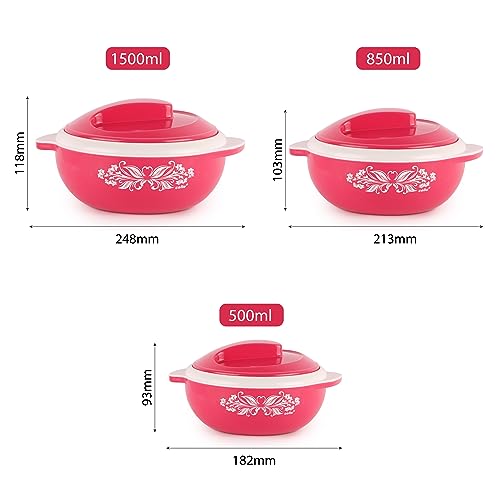 CELLO Hot Serve Set of 3 Pieces Casserole Hot Pot Box For Kitchen, Pink (500ml, 850ml, 1500ml) | Serving Inner Steel Insulated Food Grade Airtight Sturdy Handle Casseroles Set For Roti Chapati Rice - Image 7