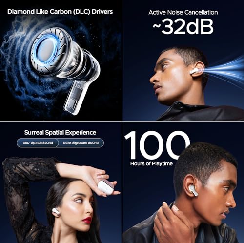 Boat Nirvana Space, 360 Spatial Audio, Active Noise Cancellation (~32dB), 100Hrs Battery,4Mics ENx, Fast Charge, v5.3 Bluetooth TWS in Ear Earbuds Wireless Earphones with mic (Celestial White) - Image 3