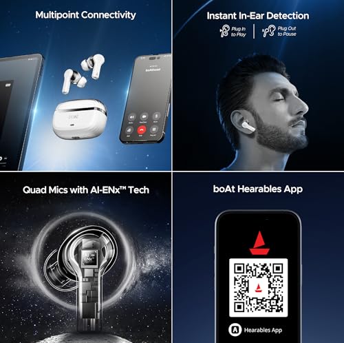 Boat Nirvana Space, 360 Spatial Audio, Active Noise Cancellation (~32dB), 100Hrs Battery,4Mics ENx, Fast Charge, v5.3 Bluetooth TWS in Ear Earbuds Wireless Earphones with mic (Celestial White) - Image 4