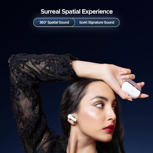Boat Nirvana Space, 360 Spatial Audio, Active Noise Cancellation (~32dB), 100Hrs Battery,4Mics ENx, Fast Charge, v5.3 Bluetooth TWS in Ear Earbuds Wireless Earphones with mic (Celestial White) - Image 5