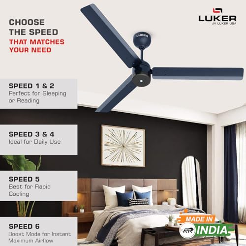 LUKER JVLuker USA Aero Zen 1200mm BLDC Ceiling Fan with IR Remote BEE 5 Star 65% Energy Saving High Air Delivery Low Noise LED Indicator Reverse Mode for Living & Bedroom Ocean Blue 3 Yrs Warranty - Image 6