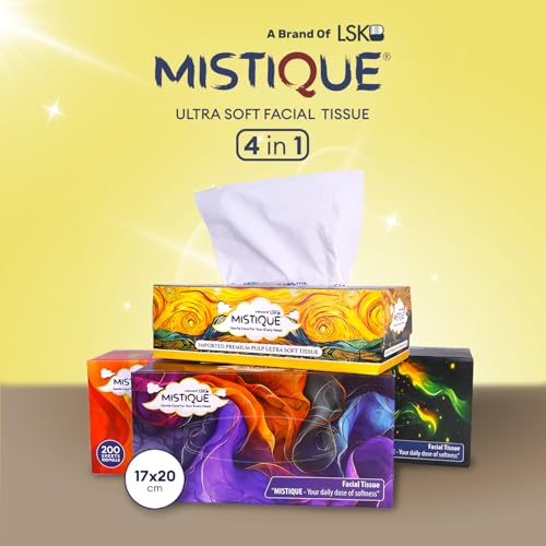 MISTIQUE Ultra Soft 2 Ply Facial Tissue Box | 400 Pulls | 100 Pulls x 4 Boxes | Skin Friendly & Highly Absorbent | Natural Virgin Pulp | Car, Home & Office Use | Sheet Size (17 * 20) cm - Image 3