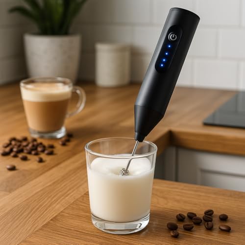 Bonsenkitchen Royal Milk, 3‑Speed Electric for Coffee with Whisk and, Mixer, Stand‑up Design, for Cream (Whisk Milk), Rechargeable,Stainless Steel(Black) - Image 2