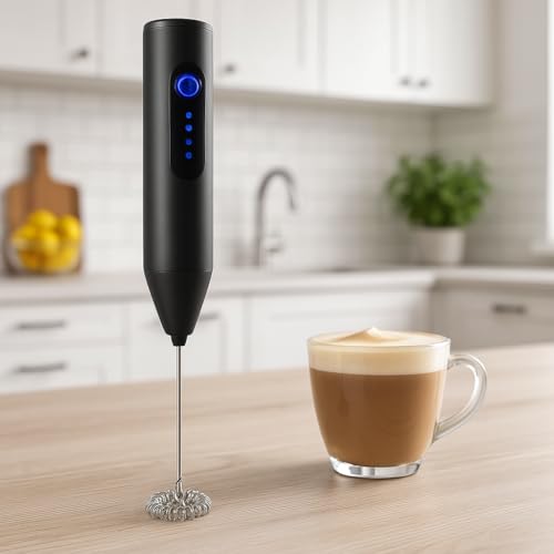 Bonsenkitchen Royal Milk, 3‑Speed Electric for Coffee with Whisk and, Mixer, Stand‑up Design, for Cream (Whisk Milk), Rechargeable,Stainless Steel(Black) - Image 7