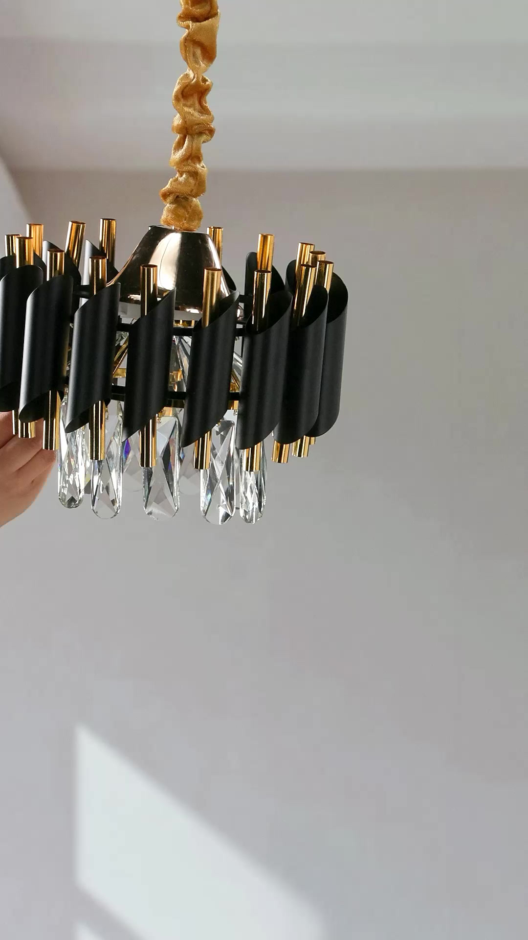 Desidiya Black Mamba Modern Crystal Pendant Light 2 Tiers Black and Gold Fixtures 14” Round, Stainless Steel Tube Crystal Golden Finish Exqusite Design Pendant for Home and Office (300mm) - Image 2