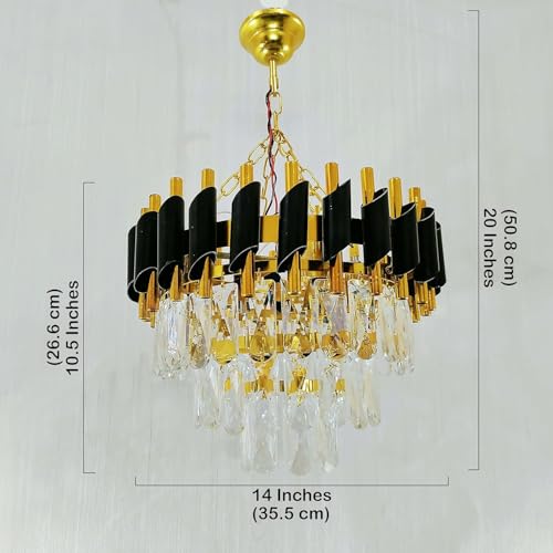 Desidiya Black Mamba Modern Crystal Pendant Light 2 Tiers Black and Gold Fixtures 14” Round, Stainless Steel Tube Crystal Golden Finish Exqusite Design Pendant for Home and Office (300mm) - Image 3