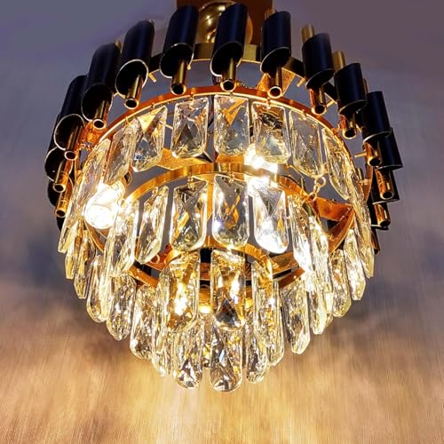 Desidiya Black Mamba Modern Crystal Pendant Light 2 Tiers Black and Gold Fixtures 14” Round, Stainless Steel Tube Crystal Golden Finish Exqusite Design Pendant for Home and Office (300mm) - Image 5