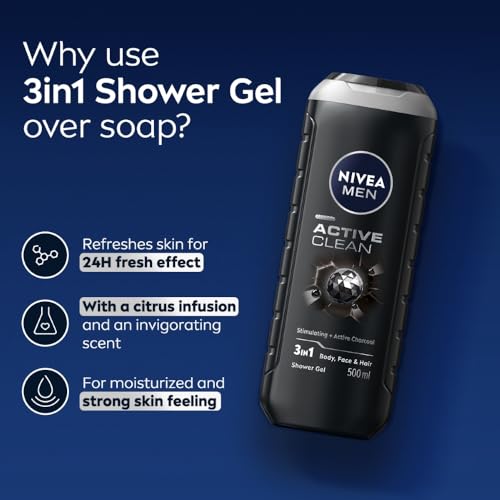 NIVEA MEN Active Clean Shower Gel,500 ml (Pack of 1) - Image 6