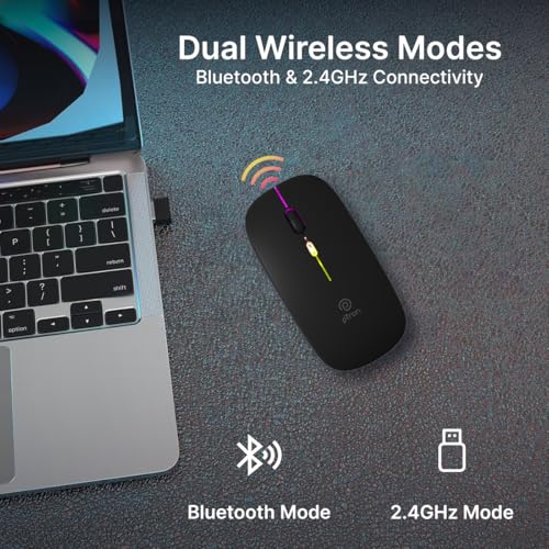pTron Flick M1 Slim Wireless Mouse w/Rechargeable Battery, Dual Connectivity 2.4Ghz & BT, 4 Buttons, 1000/1200/1600 DPI, Vivid LED Lights, Silent Operation, Plug & Play, Type C Charging (Black) - Image 3