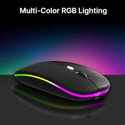 pTron Flick M1 Slim Wireless Mouse w/Rechargeable Battery, Dual Connectivity 2.4Ghz & BT, 4 Buttons, 1000/1200/1600 DPI, Vivid LED Lights, Silent Operation, Plug & Play, Type C Charging (Black) - Image 5
