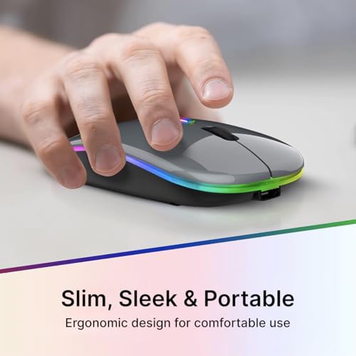 pTron Flick M1 Slim Wireless Mouse w/Rechargeable Battery, Dual Connectivity 2.4Ghz & BT, 4 Buttons, 1000/1200/1600 DPI, Vivid LED Lights, Silent Operation, Plug & Play, Type C Charging (Black) - Image 7