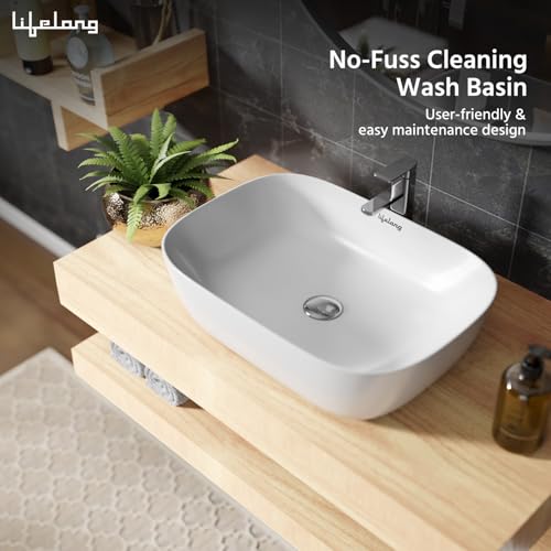 Lifelong Wash Basin for Bathroom - Tabletop Washbasin - Ceramic Glossy Rectangle Countertop Vessel Sink Ideal for Bathroom, Dining Hall & Vanity 33x46x16 cm (White, LLHIPB01) - Image 4