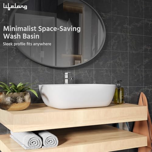 Lifelong Wash Basin for Bathroom - Tabletop Washbasin - Ceramic Glossy Rectangle Countertop Vessel Sink Ideal for Bathroom, Dining Hall & Vanity 33x46x16 cm (White, LLHIPB01) - Image 5