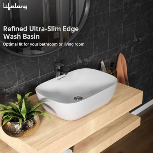 Lifelong Wash Basin for Bathroom - Tabletop Washbasin - Ceramic Glossy Rectangle Countertop Vessel Sink Ideal for Bathroom, Dining Hall & Vanity 33x46x16 cm (White, LLHIPB01) - Image 6